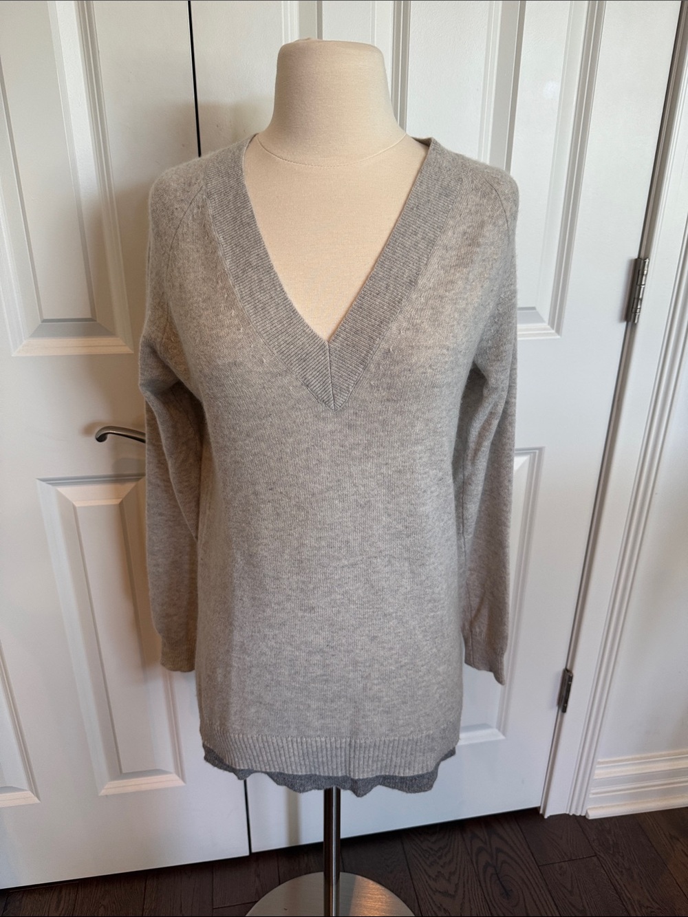 Theory Light Gray V-Neck Sweater